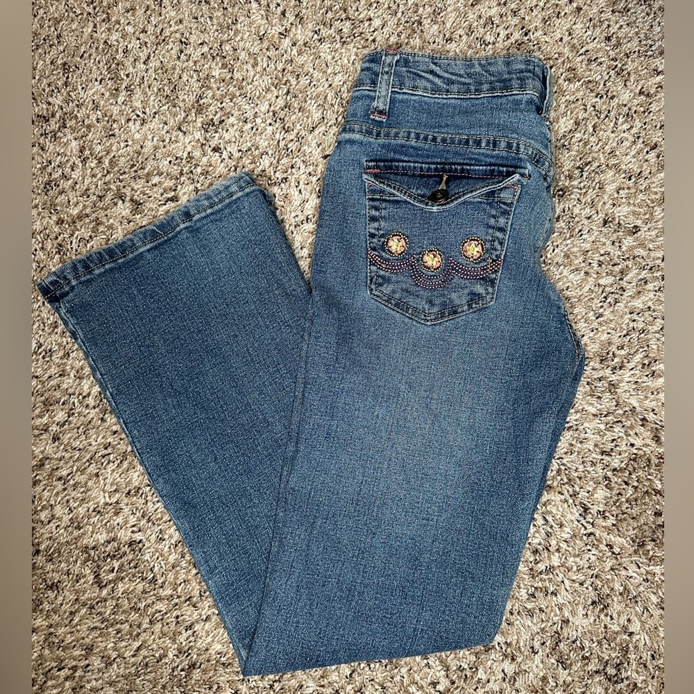 Star Ride Girls Bootcut Jeans Size 10 Floral Embroidered Stretch‎